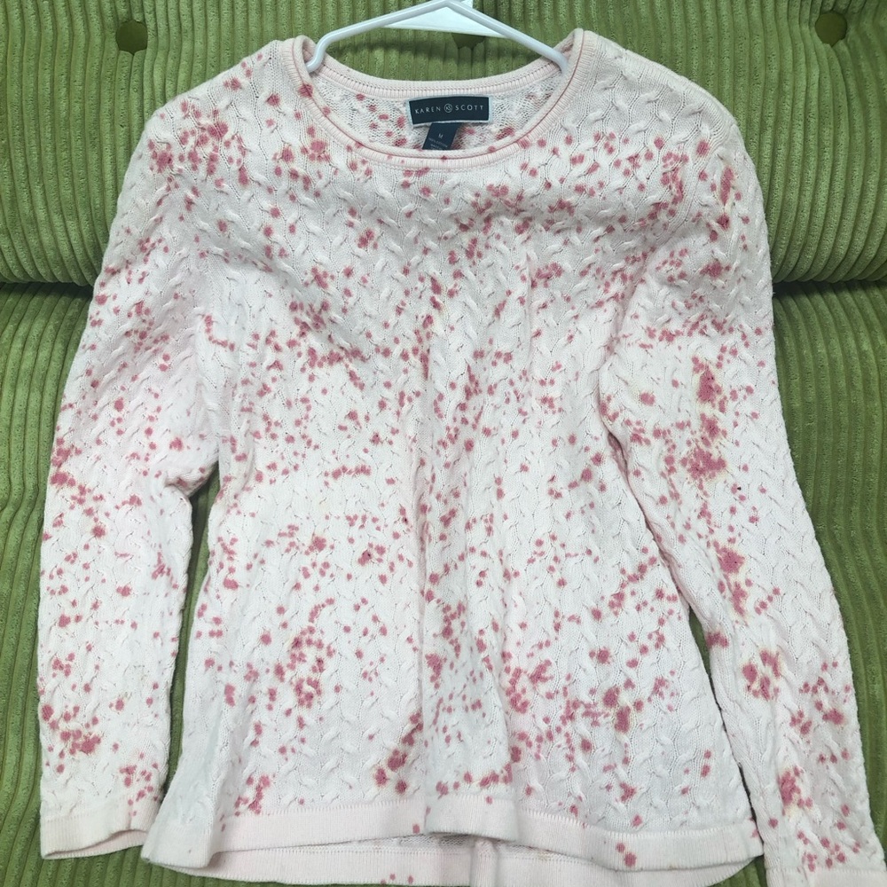 Karen Scott Pink and White Sweater